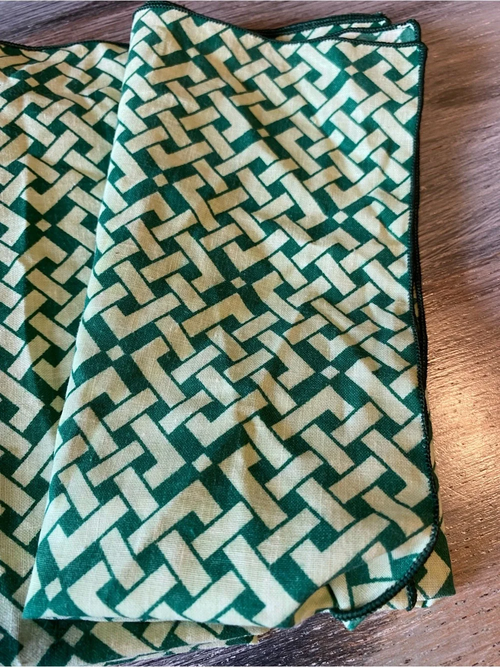 Cloth Napkin Geometric Design Green Set Of 5 Vintage Dining Kitchen Linens